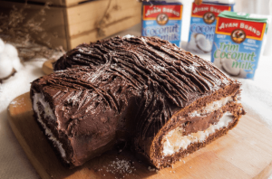 Toasted Coconut Chocolate Log Cake Recipe